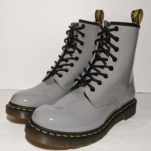 Dr Martens 1460 Zinc Grey Lace Combat 8-Eye Boots Patent Leather